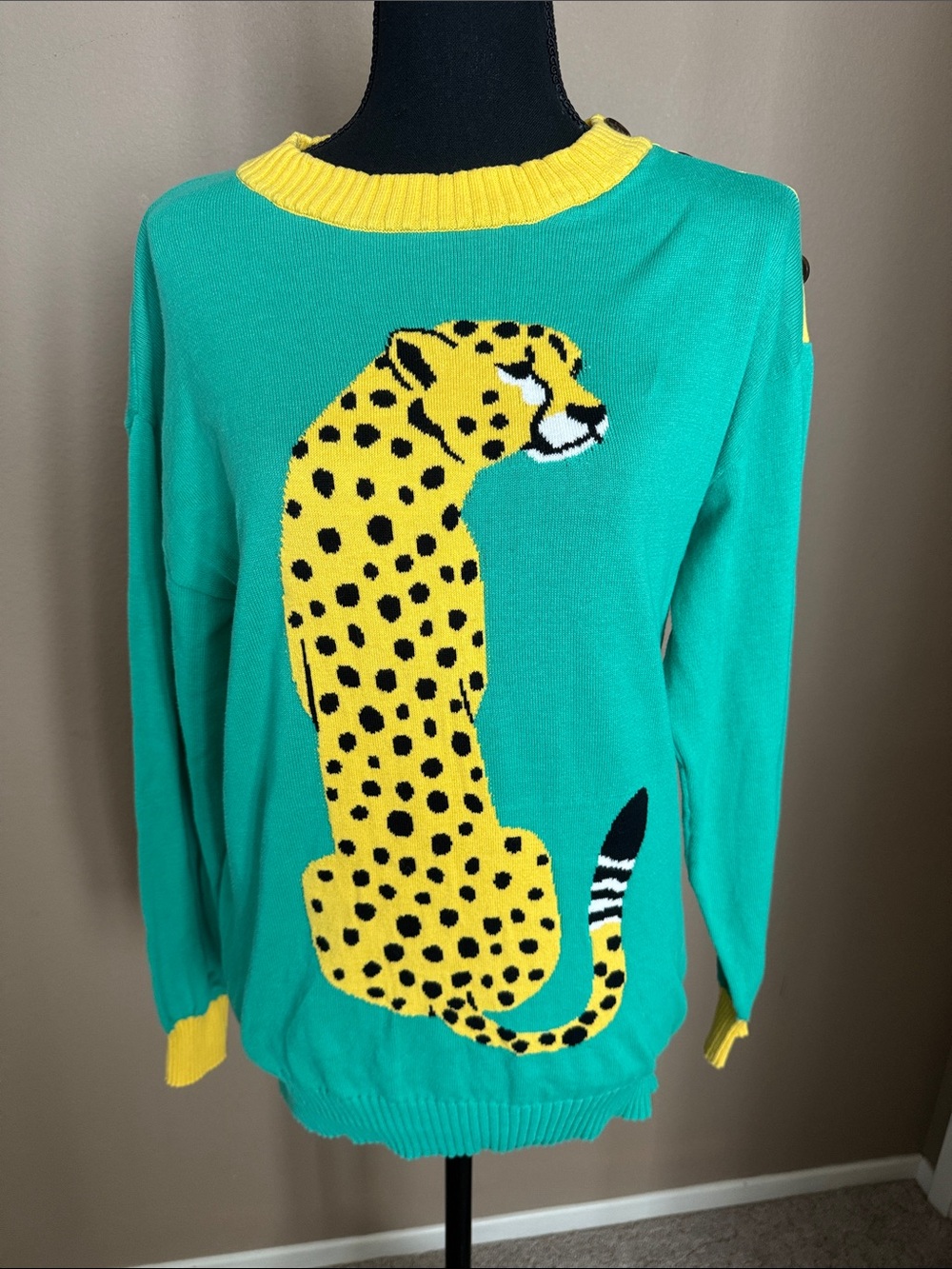 Oxknit Green & Yellow Cheetah Crewneck Sweater